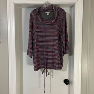 Christopher & Banks Women's Multicolor Striped Turtleneck 3/4 Sleeve Top Size XL